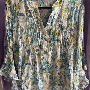 Counterparts Floral Blouse in Green, Yellow, and Cream